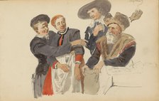 Group in seventeenth-century clothing, c. 1846-c. 1882. Creator: Cornelis Springer.