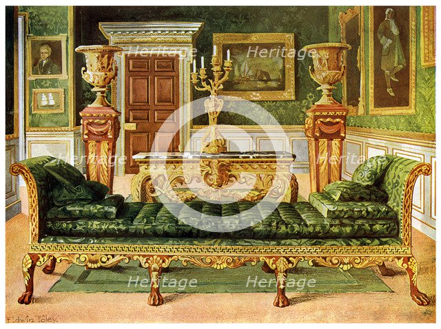 Mahogany and gilt Georgian suite, Longford Castle, Wiltshire, 1911-1912.Artist: Edwin Foley