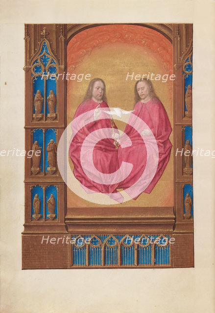 Hours of Queen Isabella the Catholic, Queen of Spain: Fol. 17v, The Trinity, c. 1500. Creator: Master of the First Prayerbook of Maximillian (Flemish, c. 1444-1519); Associates, and.
