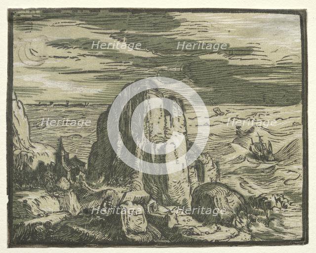 From a set of 4 Landscapes: Cliffon the seashore. Creator: Hendrick Goltzius (Dutch, 1558-1617).