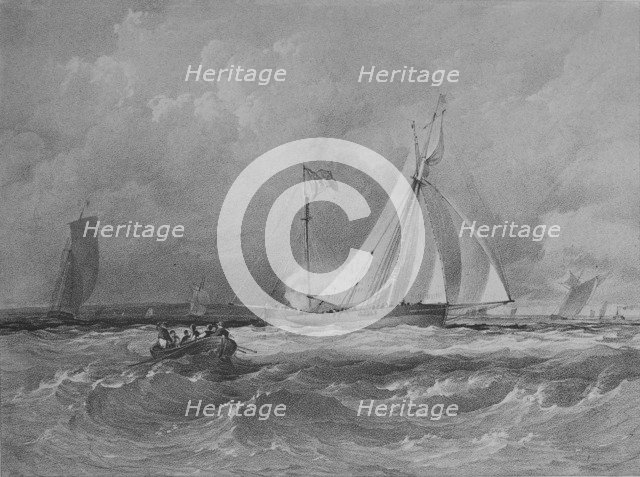 The Alarm winning the Ladies Challenge Cup at Cowes, 1830 by GM Gilbert on stone by L Haghe. Creator: Kirk & Sons of Cowes.