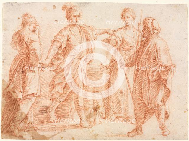 Jacob and Laban with Rachel and Leah (recto) Sketch of Two Men...(verso), 1600s. Creator: Unknown.
