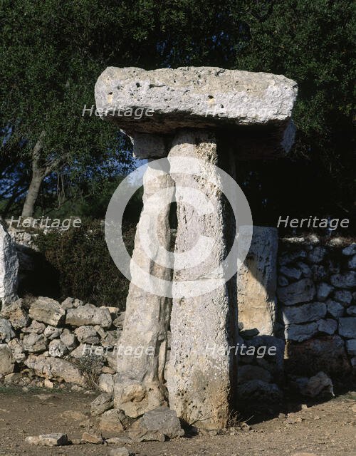 Taula in the Talaiotic village of Torretrencada, late Bronze Age-Iron Age, Minorca, Spain, 2001. Creator: LTL.