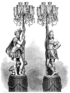 The International Exhibition: figures bearing candelabra, in the French Court..., 1862. Creator: Unknown.