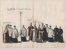 Plate 13: Members of the clergy marching in the funeral procession of Archduke Albert of A..., 1623. Creator: Cornelis Galle I.