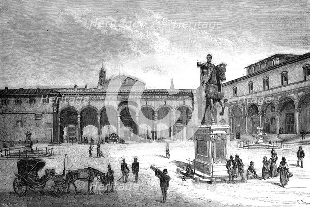 Piazza and church of the Santissima Annunziata, Florence, Italy, 1882. Artist: Unknown