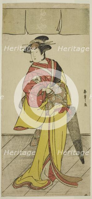 The Actor Iwai Hanshiro IV as Osuwa in the Play Koi no Yosuga Kanagaki Soga, Performed..., c. 1789. Creator: Shunsho.