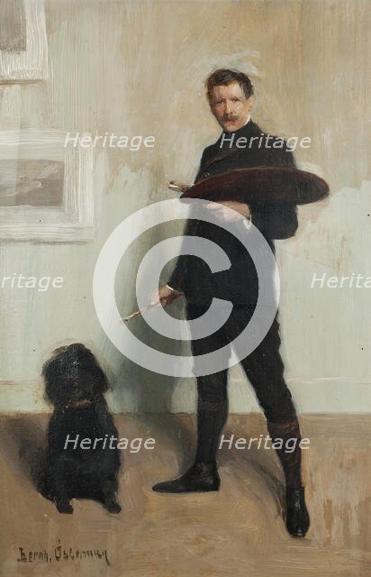 Self portrait with dog, c1910s. Creator: Gustav Bernhard Osterman.
