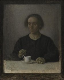 Ida Hammershoi, the Artist's Wife, with a Teacup;Ida Hammershoi, née Ilsted, the Artist's Wife, 1907 Creator: Vilhelm Hammershøi.
