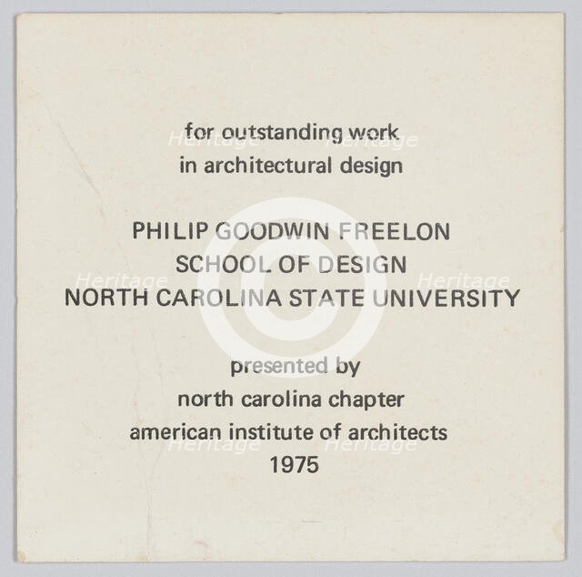 Card honouring Philip Goodwin Freelon, 1975. Creator: Unknown.