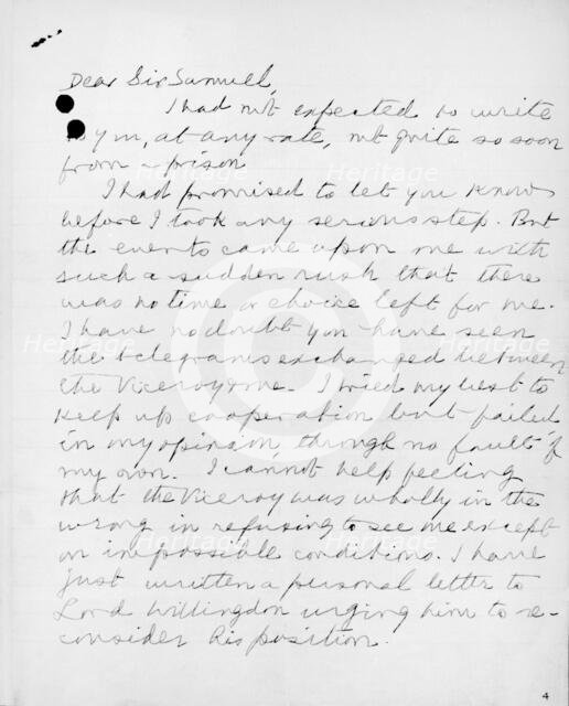 Letter from Gandhi to the Secretary of State for India, 1932. Creator: Mohandas Gandhi.