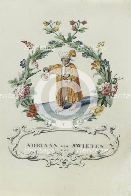 Cartoon of Adriaan van Zwieten, 1710-1720. Creator: Anon.