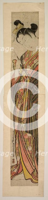 A courtesan holding a pipe, mid-1740s. Creator: Okumura Masanobu.