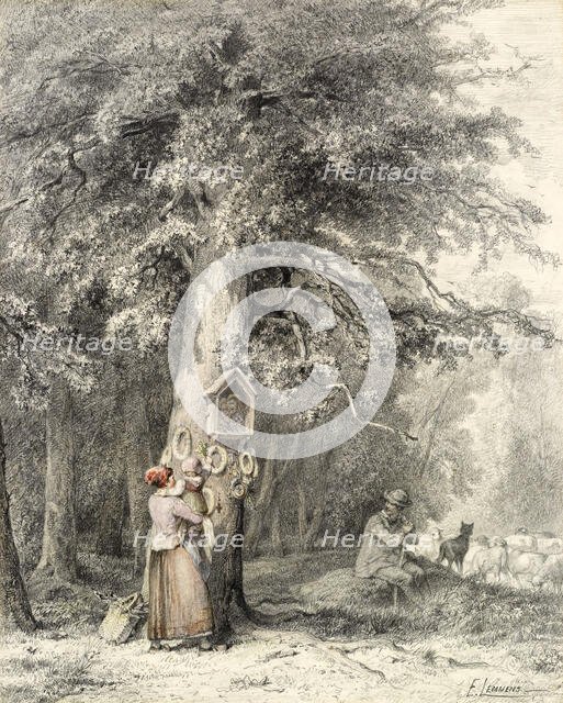 Woman and Child at a Shrine, 1865. Creator: Théophile-Victor-Émile Lemmens.