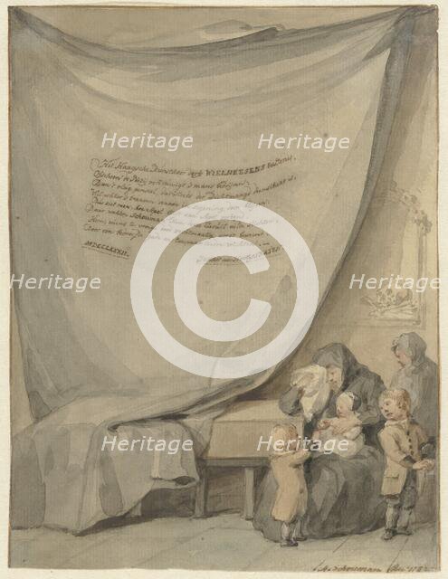 Widow with four children and a coffin, 1782. Creator: Aert Schouman.