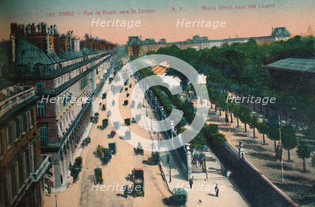 The Rue de Rivoli looking towards the Louvre, Paris, c1920. Artist: Unknown.