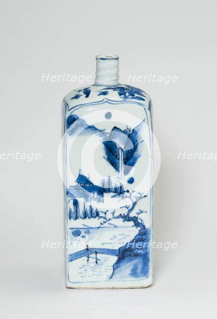 Square Bottle with Landscapes, Ming dynasty (1368-1644), late Wanli period (1578-1620). Creator: Unknown.