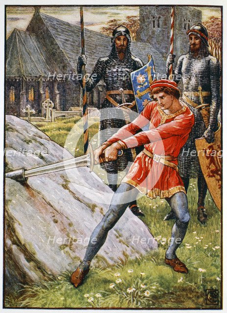 'Arthur Draws the Sword from the Stone', 1911. Artist: Unknown