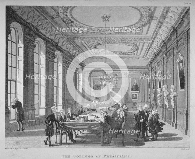 Interior of the boardroom with board members, College of Physicians, City of London, 1808. Artist: Augustus Charles Pugin