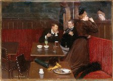 Three characters in a cafe, c1890. Creator: Jean Beraud.