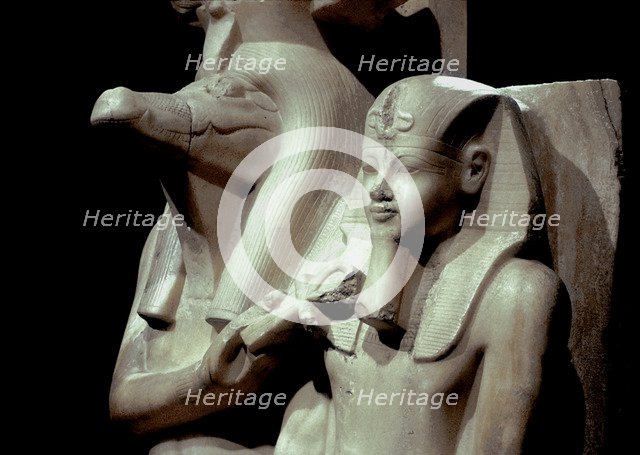 The crocodile-god Sobek with Pharaoh Amenhotep III, Sobek Temple, Dakamsha, Egypt, c1380 BC. Artist: Unknown