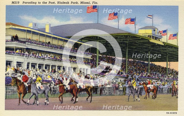 Parading to the post, Hialeah Park Racecourse, Miami, Florida, USA, 1938. Artist: Unknown