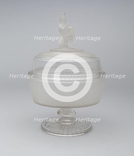 Westward Ho!/Pioneer pattern covered footed compote, c. 1876. Creator: Gillinder & Sons.