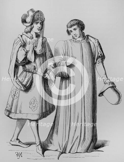 A young nobleman and a bourgeois in the 14th century, France, 1878.  Creator: Unknown.