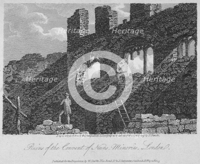 View of the remains of the Church of St Clare Minoressess without Aldgate, City of London, 1810.     Artist: James Sargant Storer