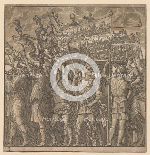 The Triumph of Julius Caesar: Soldiers Carrying the Pictures of War, 1593-99. Creator: Andrea Andreani (Italian, about 1558-1610).