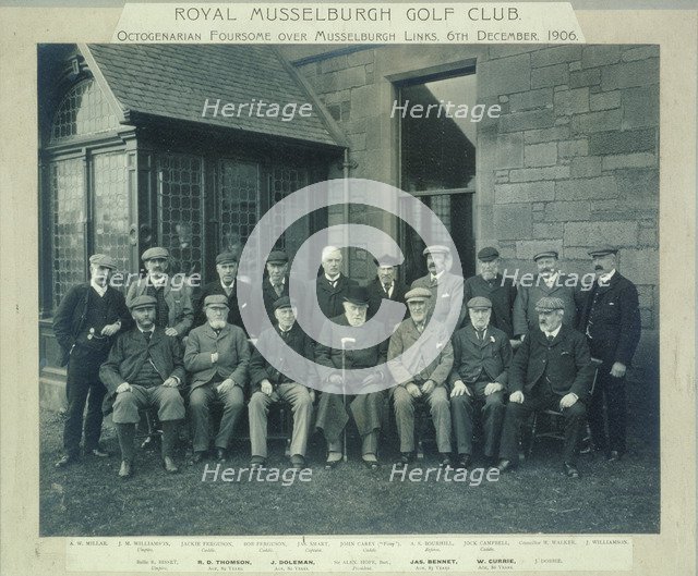 Royal Musselburgh Golf Club Octogenerian foursomes, 1906. Artist: Unknown