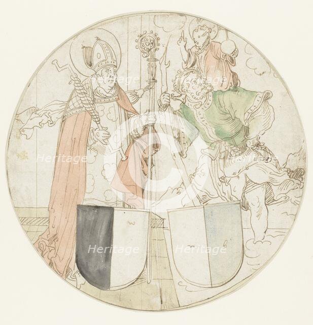 Saints Christophorus and Erasmus, each with a coat of arms, 1510-1550. Creator: Sebald Beham.
