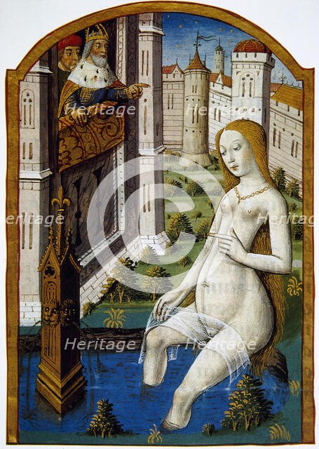 Bathsheba bathing, watched by King David, Book of hours, 15th century. Creator: Unknown.
