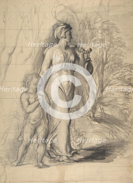 Hagar and Ishmael in the Wilderness (recto); Two Portrait Studies of the Artist's Wife..., 1829-33. Creator: George Richmond.