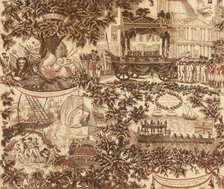Printed linen panel depicting the funeral procession of Lord Viscount Nelson, 1806. Artist: Unknown