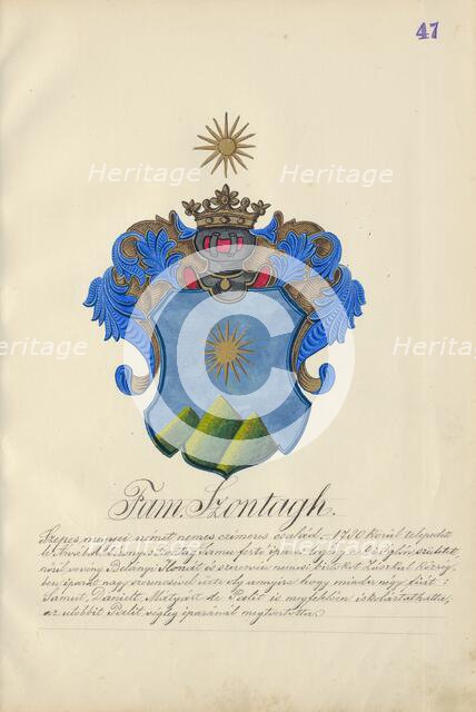 Coat of arms of the Szontagh family, 1904-1910. Creator: Adolf Medzihradsky.