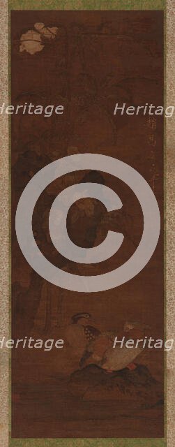 Mandarin ducks, rocks, and a flowering plant, 1368-1644. Creator: Unknown.