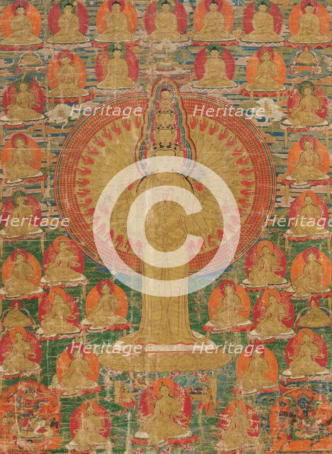 Thangka of the thousand-armed Avalokitesvara, 18th century. Creator: Tibetan culture.
