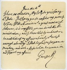 Letter from George II to Thomas Pellam-Holles, 4th June 1757.Artist: King George II