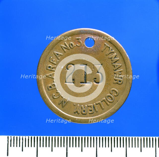 Tymawr Colliery, lamp check (brass), c1947. Creator: Unknown.