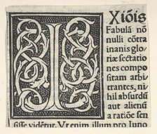 Initial letter I on patterned background, 1520., 1520. Creator: Anon.