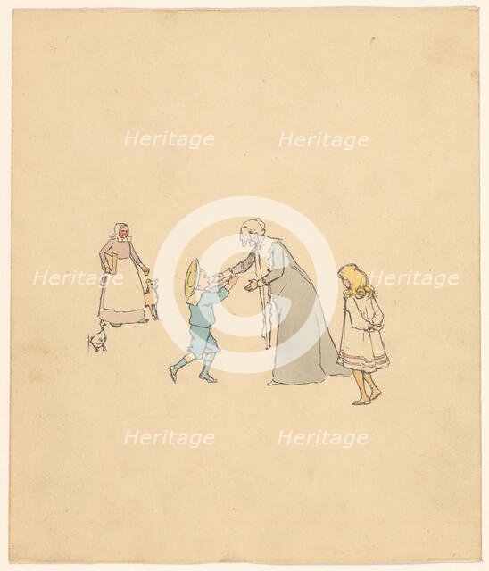 Older woman receives a boy, c.1880-c.1910. Creator: Anon.