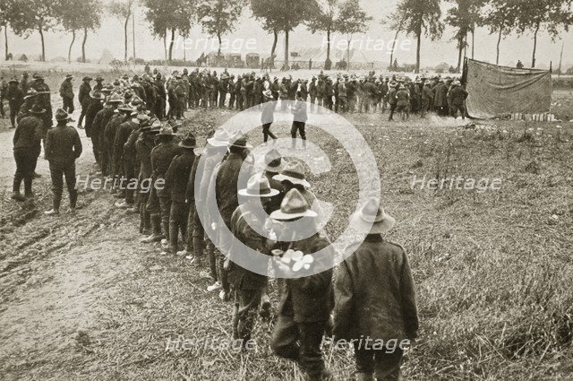 New Zealand troops queuing for a field canteen, Somme campaign, France, World War I, 1916. Artist: Unknown