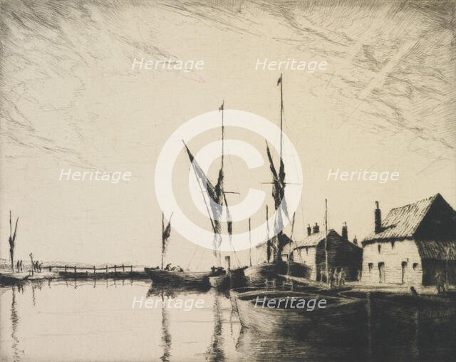 Sunset at Heybridge basin, 1924. Creator: Martin Hardie.