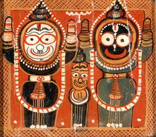 Balarama and Jagannath holding up their hands with Subhadra between them. Creator: Painter of Puri, Odisha.