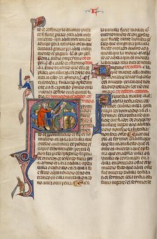 Initial S: Two Men Fighting with Swords; Vidal Mayor, about 1290-1310. Creator: Unknown.