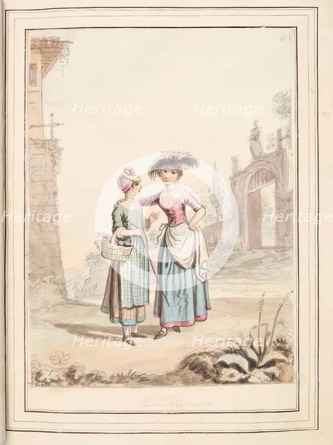 Girls of Parma and Cremona, leaf from 'A Collection of Dresses by David Allan Mostly from..., 1776. Creator: David Allan.