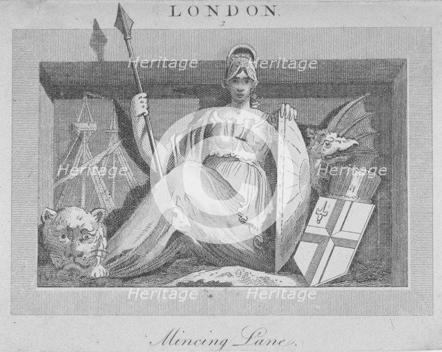 Sculptural panel in Mincing Lane, City of London, 1815.        Artist: Anon