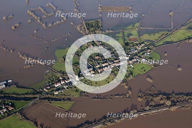 Aerial view of flooding around East Lyng, Somerset Levels, January, 2014. Artist: Damian Grady.