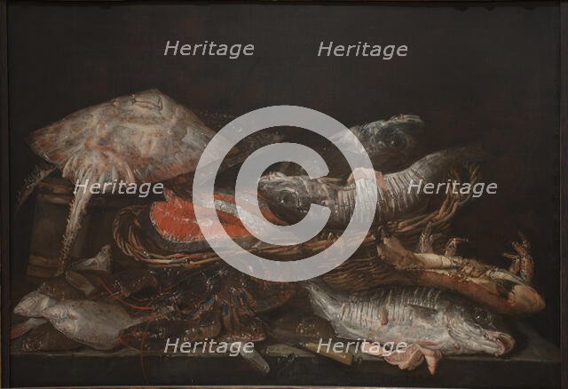 Still Life with Fish on a Stone Table, 1635-1690. Creator: Abraham van Beyeren.